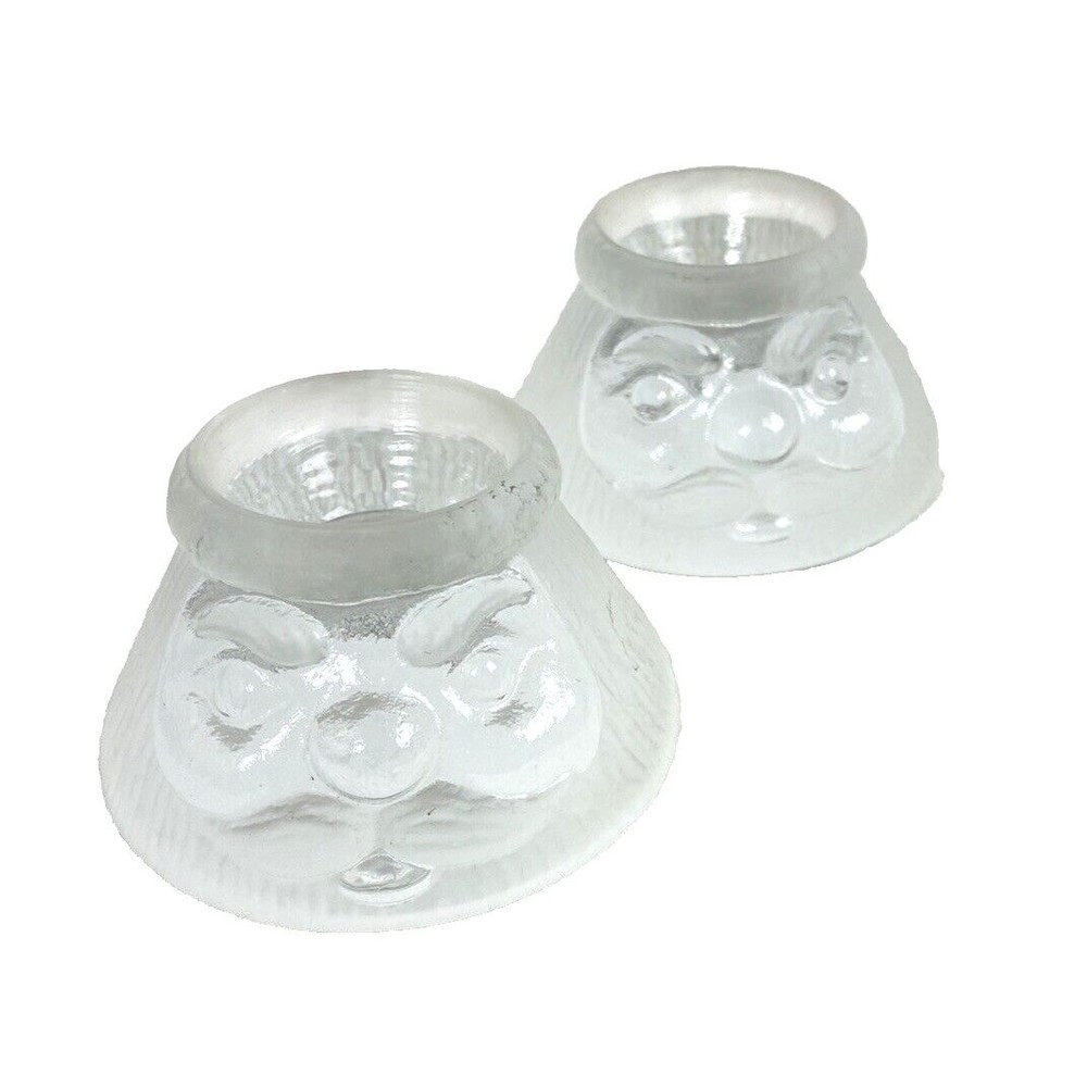 Vintage Nybro Santa Clause Crystal Frosted Glass Candle Votive Holder Set Of 2